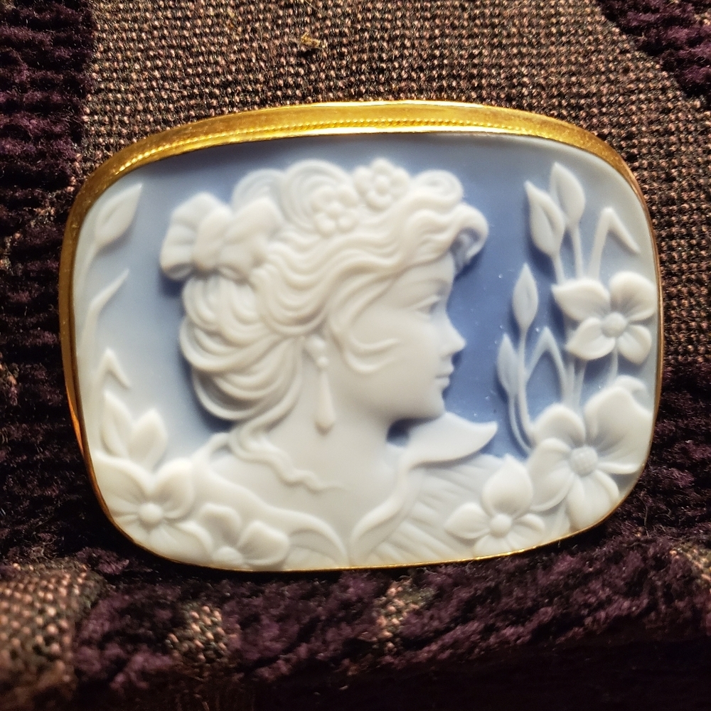 Vintage Chalcedony and Shell Gold Pin/Pendant